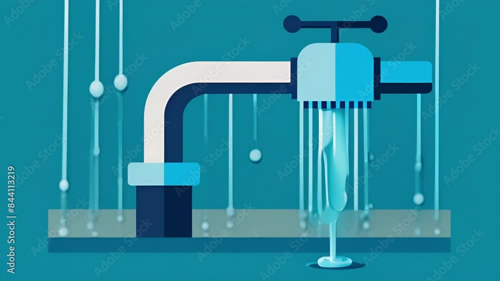 A malfunctioning faucet with data leaking out like water droplets.. 2d flat cartoon A malfunctioning faucet with data leaking out like water droplets.. 2d flat cartoon