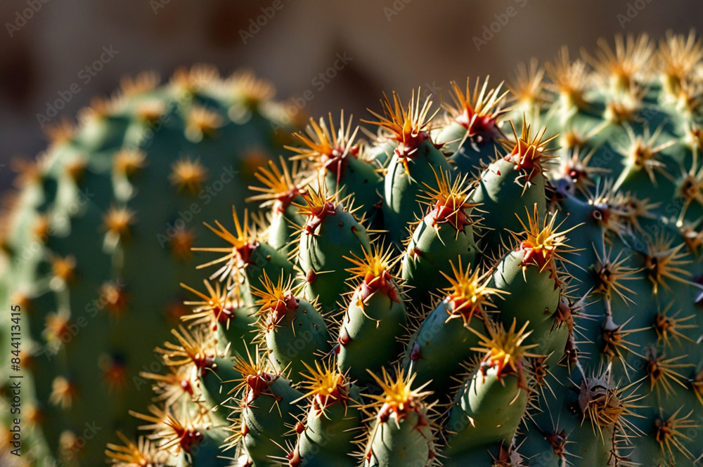 Macro Photography of a Cactus Tip with needles, Summer Concept Macro Photography of a Cactus Tip with needles, Summer Concept