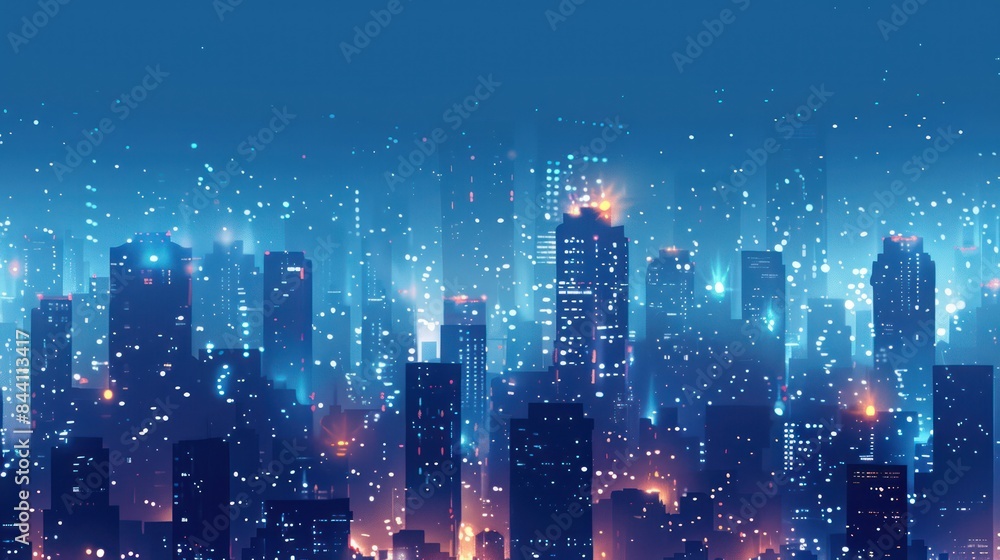 Fototapeta premium Night city light effect modern technology smart city skyscraper background.