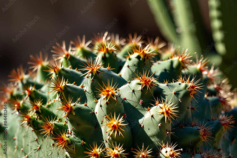Macro Photography of a Cactus Tip with needles, Summer Concept Macro Photography of a Cactus Tip with needles, Summer Concept