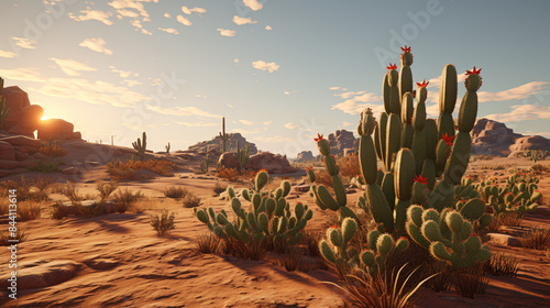 cactuses in a desert landscape