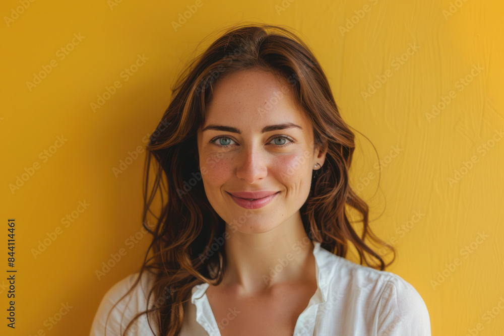 A close up portrait of a young woman with a subtle smile A close up portrait of a young woman with a subtle smile