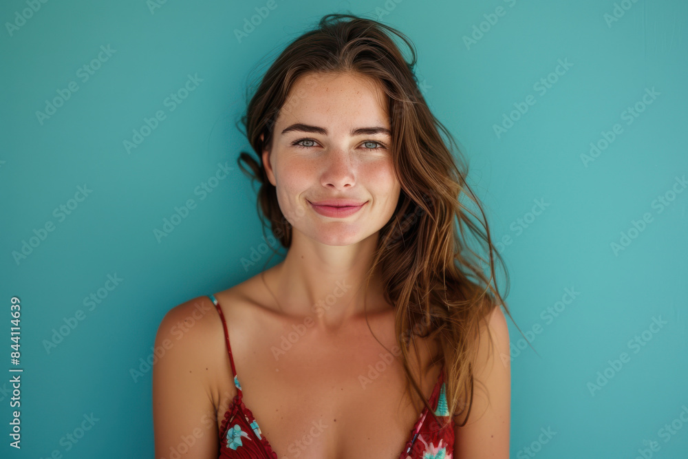 A close up portrait of a young woman with a subtle smile A close up portrait of a young woman with a subtle smile