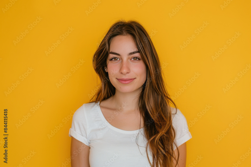 A close up portrait of a young woman with a subtle smile A close up portrait of a young woman with a subtle smile