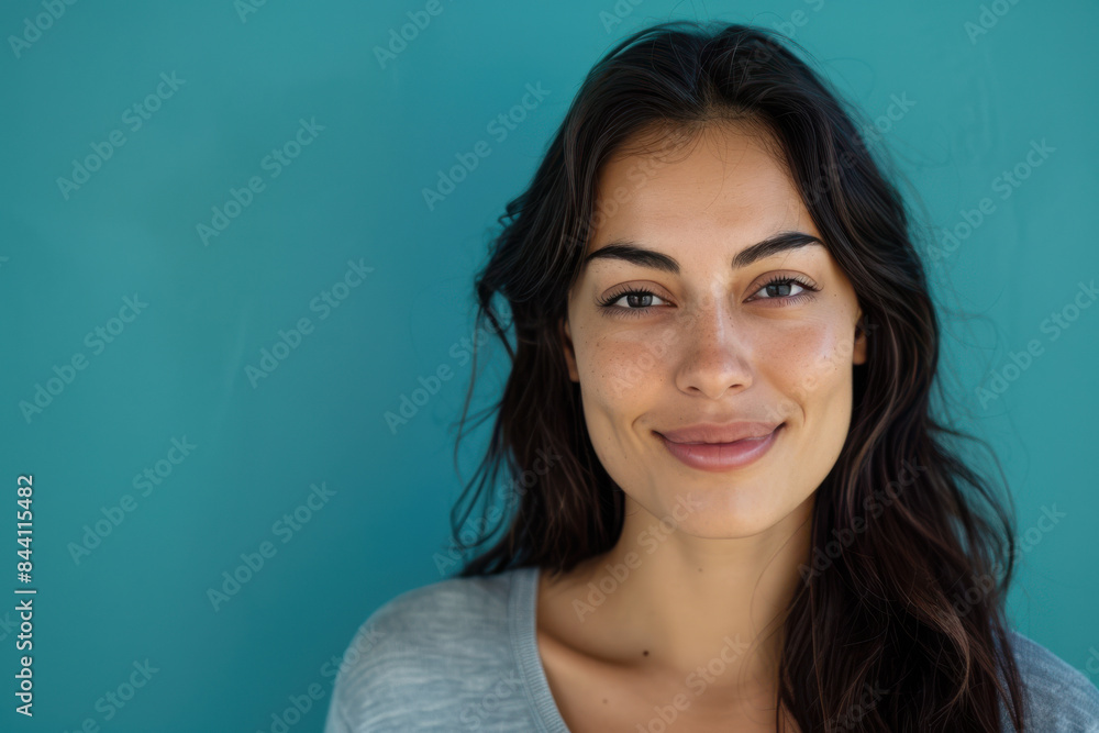 A close up portrait of a young woman with a subtle smile A close up portrait of a young woman with a subtle smile