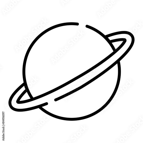 Saturn, ringed planet black line icon