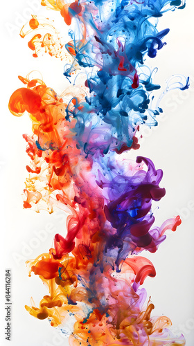Ethereal Dance of Vivid Ink Droplets on White Canvas: Explosive Symphony of Colors in Motion