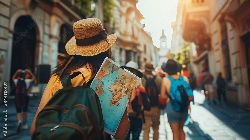Group of Tourists A group of tourists with backpacks Group of Tourists A group of tourists with backpacks