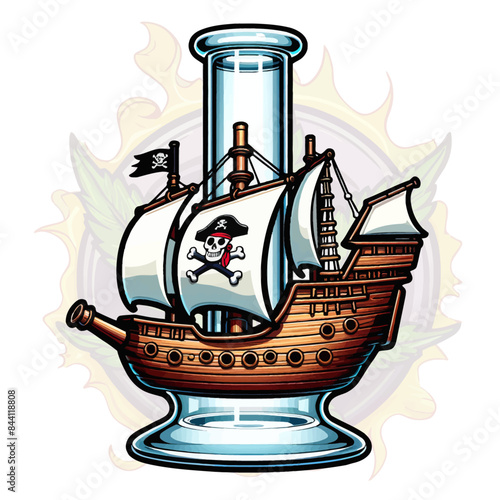 Vector Illustrated Pirate Ship Glass Bong Cartoon