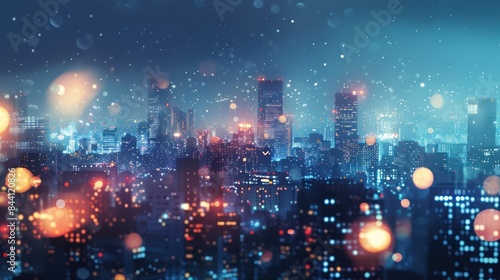 Night city light effect modern technology smart city skyscraper background.