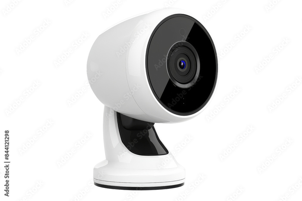 White Security Camera with Black Lens on Stand White Security Camera with Black Lens on Stand