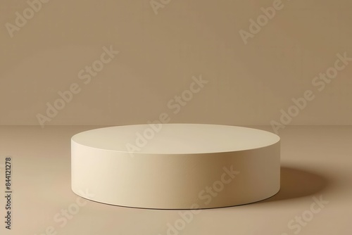 abstract 3d cream beige cylinder pedestal podium on blank background realistic rendering © Lucija