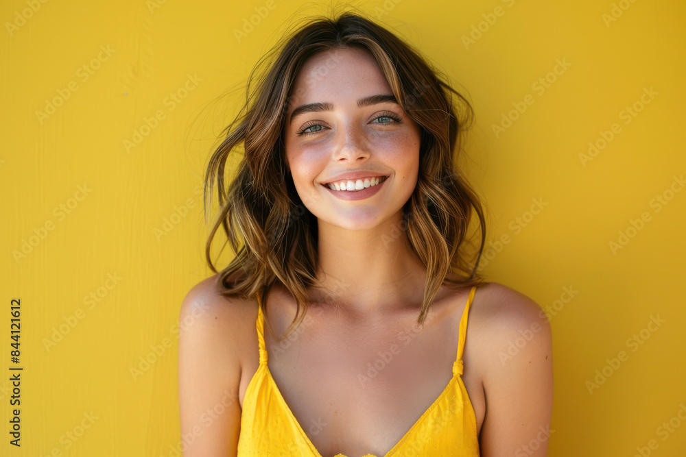 A close up portrait of a young woman with a subtle smile A close up portrait of a young woman with a subtle smile