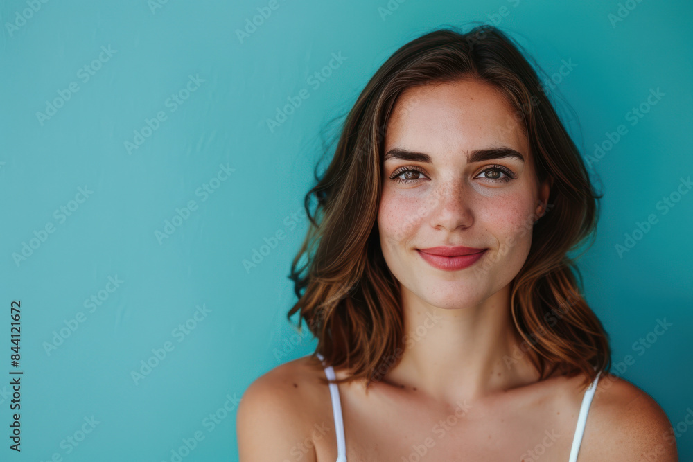 A close up portrait of a young woman with a subtle smile A close up portrait of a young woman with a subtle smile