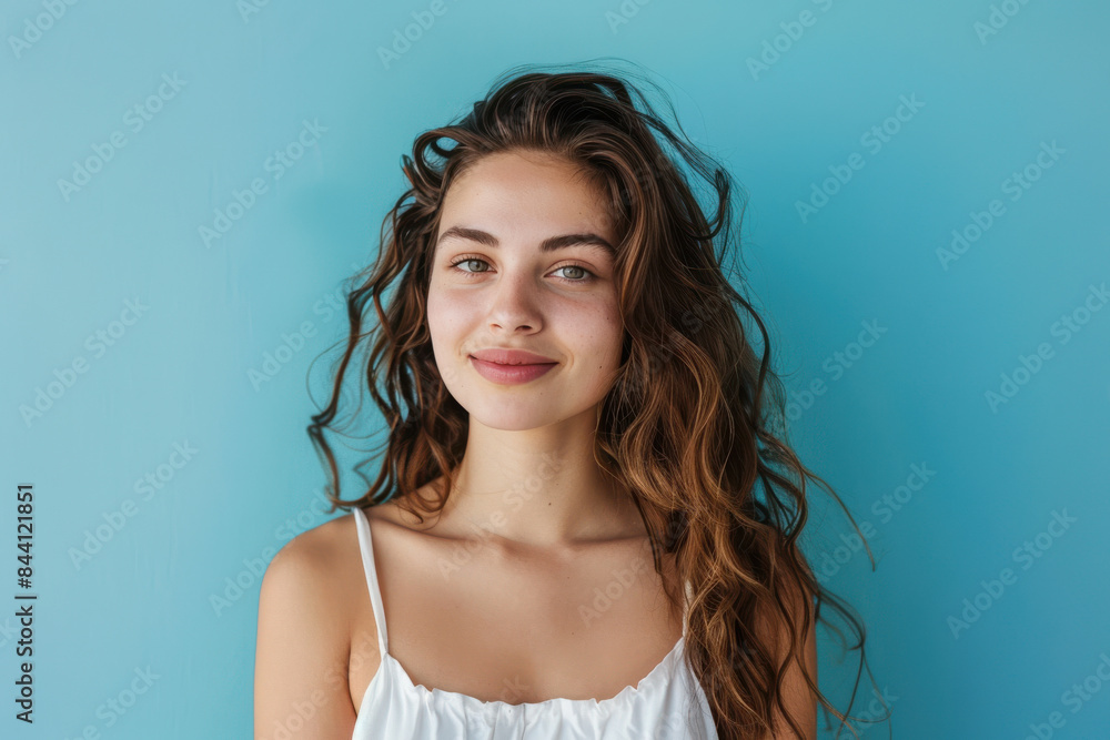 A close up portrait of a young woman with a subtle smile A close up portrait of a young woman with a subtle smile
