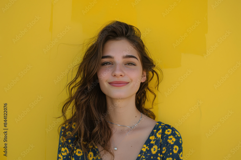 A close up portrait of a young woman with a subtle smile A close up portrait of a young woman with a subtle smile