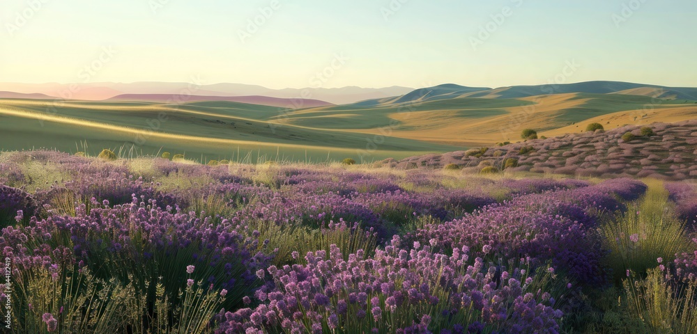 Naklejka premium lavender field at sunset