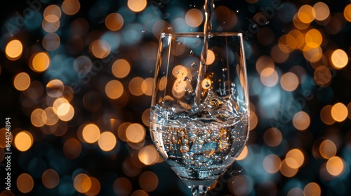 Wine glass with bokeh lights in the background photo