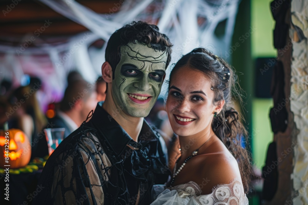 Couple in Halloween Costumes at Party Couple in Halloween Costumes at Party
