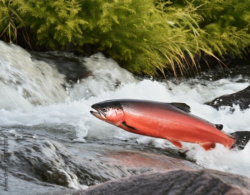 Salmon fish in the river photo