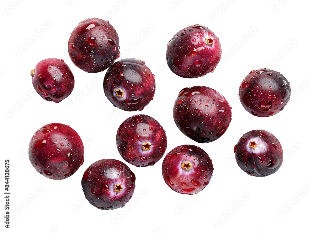 Close-up image of fresh cranberries on a white background, showcasing vibrant red color and natural texture with water droplets.