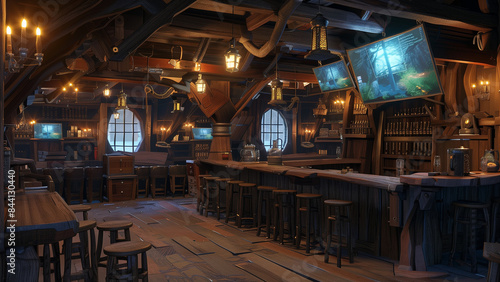 Wooden Tavern Filled with Computer Screens
