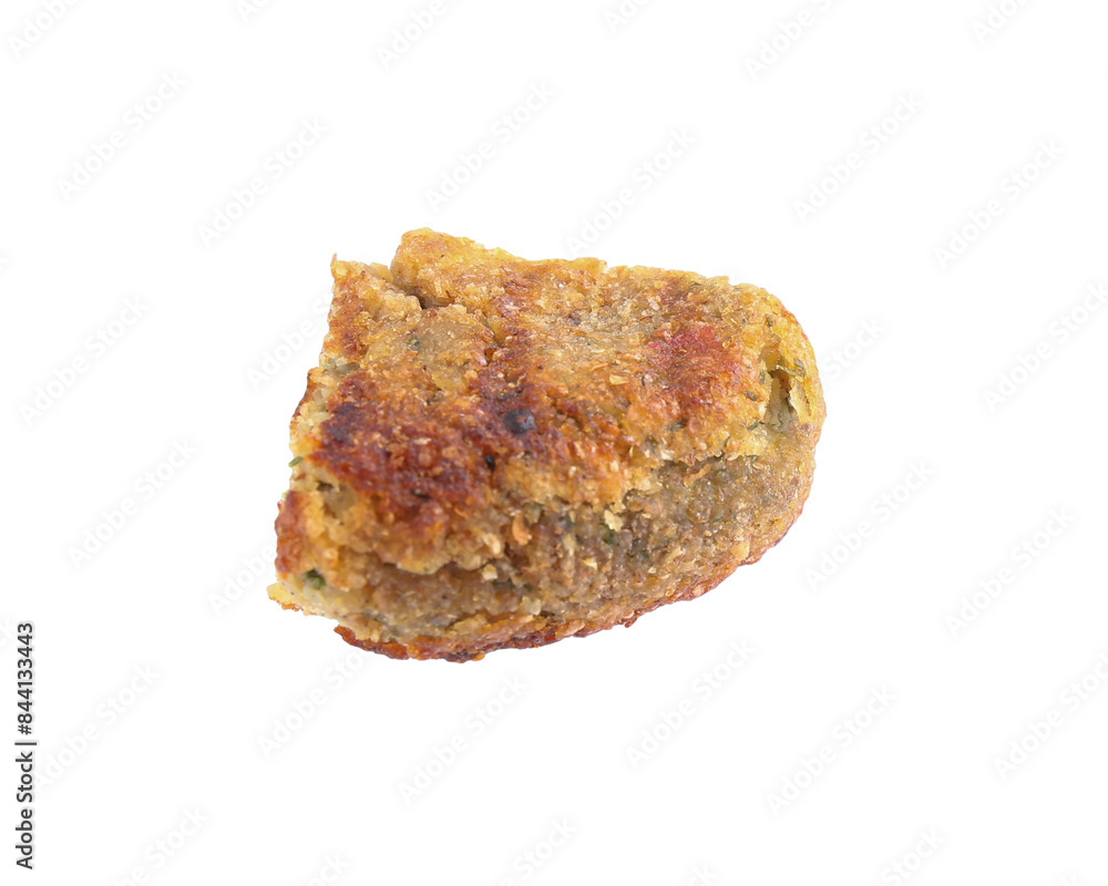 Piece of tasty vegetarian cutlet isolated on white Piece of tasty vegetarian cutlet isolated on white