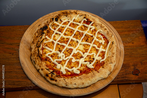 Traditional Brazilian chicken pizza with catupiry