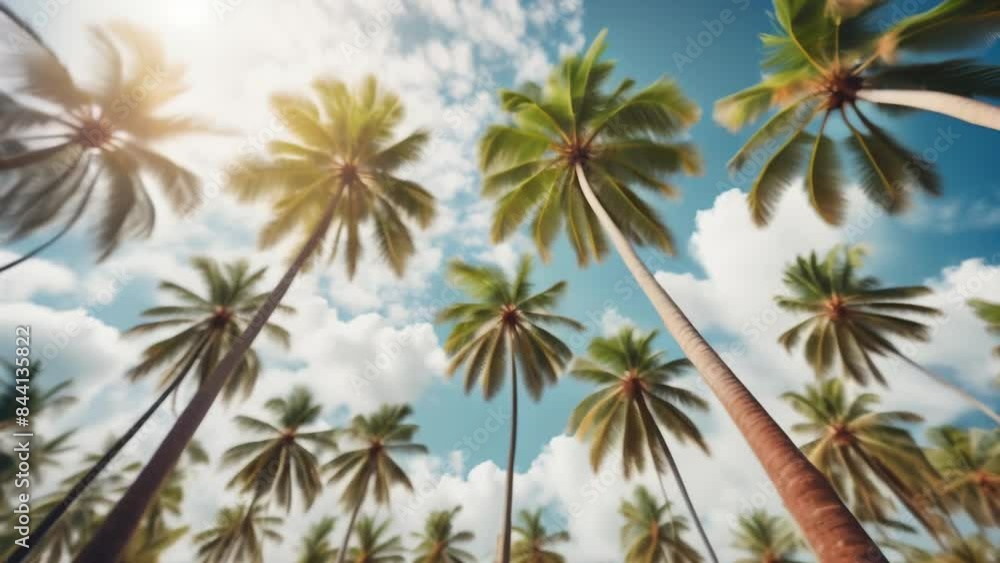 Tall palm trees against a bright blue sky with white clouds, creating a sense of tropical relaxation. The blurred effect adds a dreamy and ethereal quality, evoking feelings of warmth and leisure.
Tall palm trees against a bright blue sky with white clouds, creating a sense of tropical relaxation. The blurred effect adds a dreamy and ethereal quality, evoking feelings of warmth and leisure.