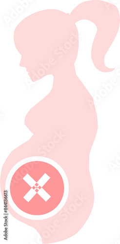 Failed pregnancy with miscarriage, sad woman waiting abortion. Prenatal girl in doubt health. Grief mother, trouble, loss child. Vector illustration. Abortion icon.