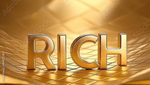 Golden RICH Sign on Shiny Gold Background photo