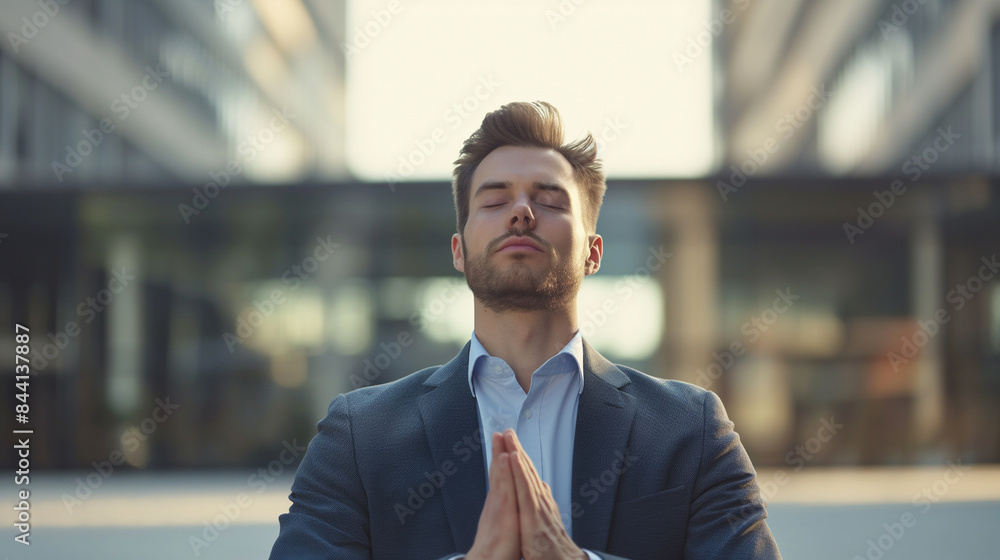 headshot of a meditating businessman headshot of a meditating businessman