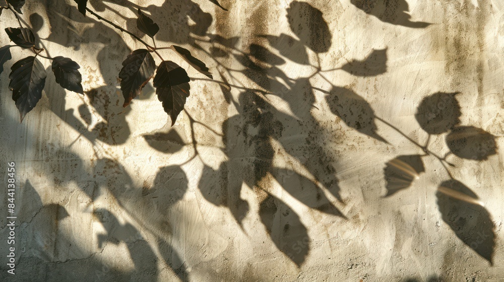 Naklejka premium Leaf shadows on the cement wall background.