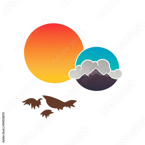 Sunset cute sticker isolated on transparent background png royalty-free image. Free for use & download.
