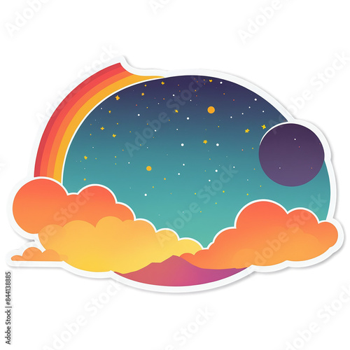 Sunset cute sticker isolated on transparent background png royalty-free image. Free for use & download.
