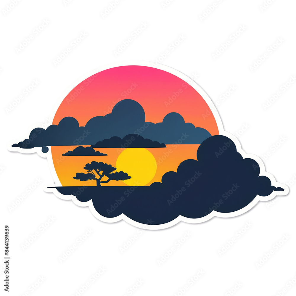 Sunset cute sticker isolated on transparent background Sunset cute sticker isolated on transparent background