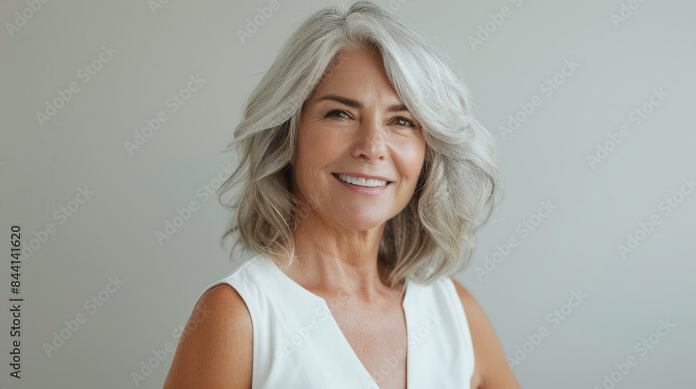 Beautiful mature woman with gray hair smiling Beautiful mature woman with gray hair smiling