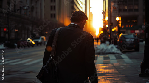 Overburdened Businessman Walks Home, His Shoulders Sagging Under His Bag