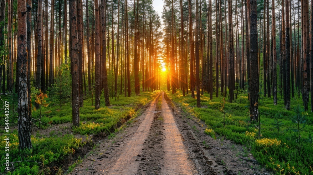 Fototapeta premium pine tree forest when sunset beautiful view landscape