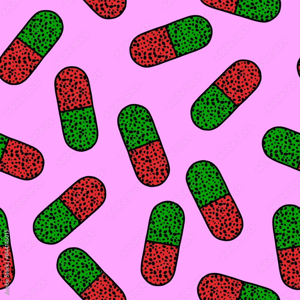 Medicine pills seamless cartoon doctors care pattern for wrapping paper Medicine pills seamless cartoon doctors care pattern for wrapping paper