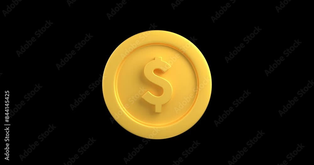 a golden coin spinning in an infinite loop, 3d animation of a coin with dollar sign spinning with alpha channel a golden coin spinning in an infinite loop, 3d animation of a coin with dollar sign spinning with alpha channel