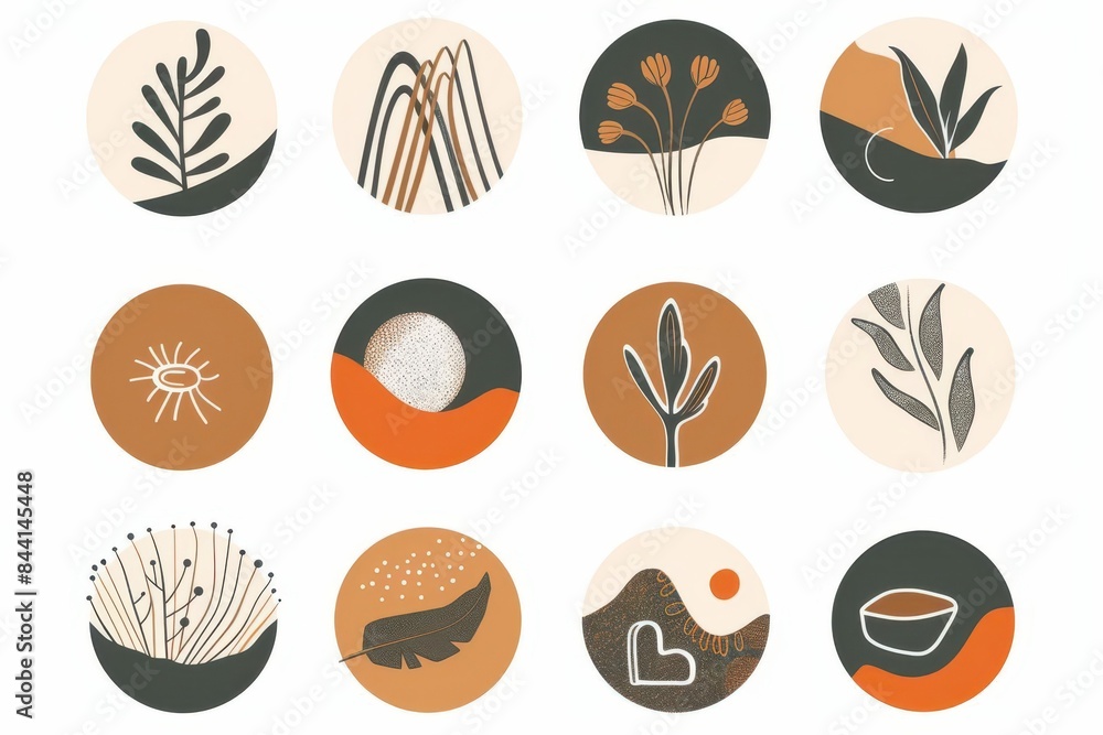 organic shapes and earthy tones natural logo design elements vector illustration set