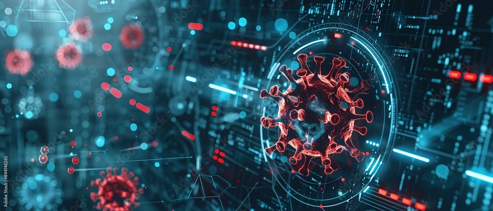 Fototapeta premium A Visual Representation of a Virus Alert on a Computer Screen, Highlighting the Urgency of Cybersecurity Measures
