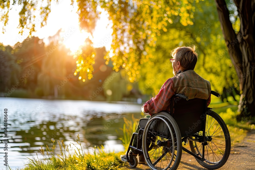 Person in wheelchair in nature Person in wheelchair in nature