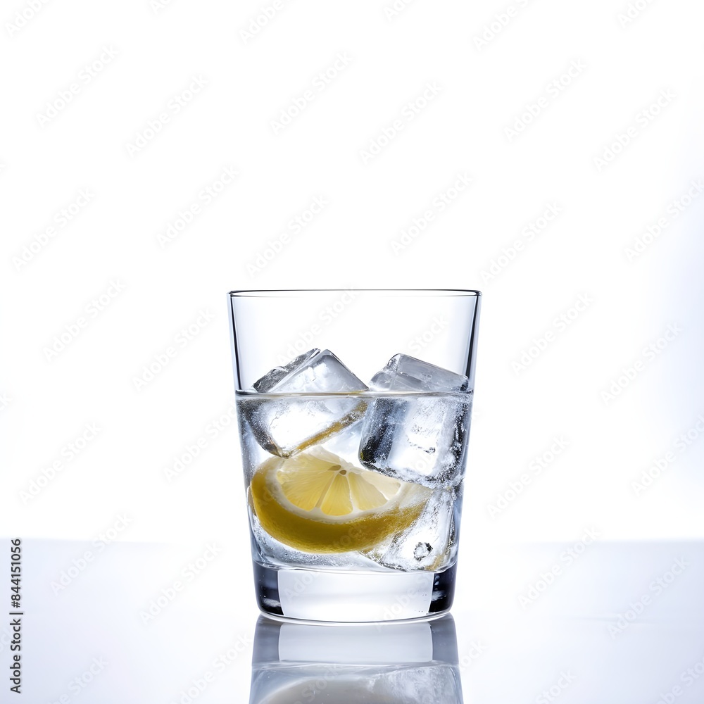 Minimalist beverage glass with ice cubes and lemon photography Minimalist beverage glass with ice cubes and lemon photography