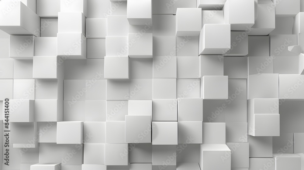 Random shifted white cube boxes block background wallpaper banner with copy space. Random shifted white cube boxes block background wallpaper banner with copy space.