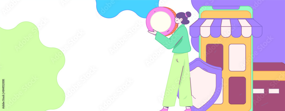 Obraz premium Online shopping payment security character flat vector concept operation hand drawn illustration 