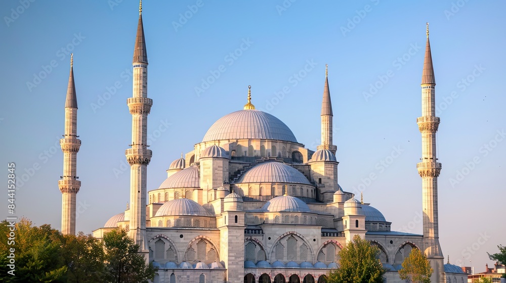 Fototapeta premium Grand white mosque with multiple domes
