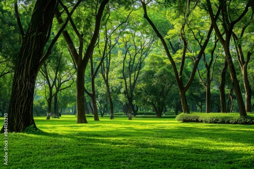 tranquil landscape of lush green trees in serene park peaceful escape into natures embrace © Lucija