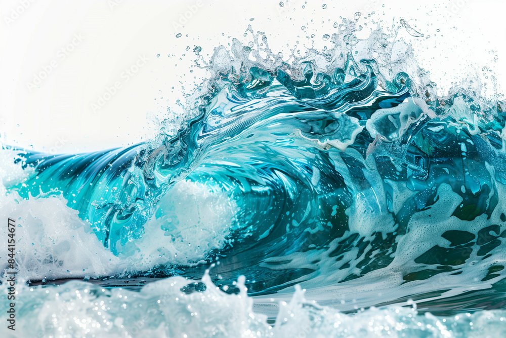 Capturing the Dynamic Movement of a Crystal Clear Turquoise Wave Crashing with Vigorous Splashes, Emphasizing the Vibrant Colors and Textures of Water Capturing the Dynamic Movement of a Crystal Clear Turquoise Wave Crashing with Vigorous Splashes, Emphasizing the Vibrant Colors and Textures of Water